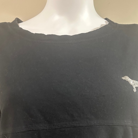 Large Victoria Secret Pink” Woman’s Black Long Sleeve W/ Silver Sequin Lettering - Picture 6 of 7